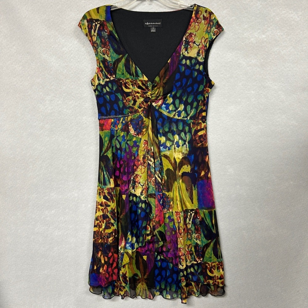 Connected Apparel Women 10 Sheath Dress Multicolor 90s Y2K Festival Eclectic